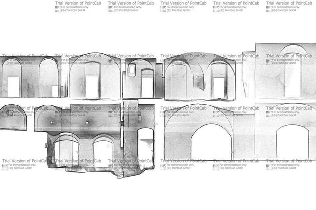 3D scan - podélný řez křídlem infirmaria (archiv ZIP, pracovní verze).