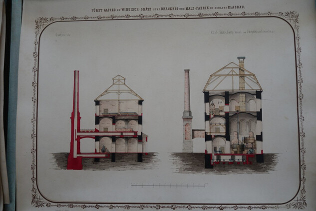 Příčný řez pivovarem - východní křídlo konventu (Karel Völckner, 1864)